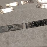 10 silver-plated metal knife and card holders, art deco style, Rabier