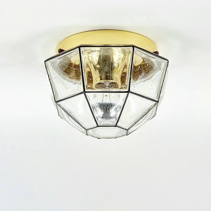 Mid-Century Glass & Brass Ceiling Light or Wall Lamp - Limburg, 1960s/1970s
