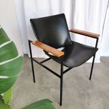 Vintage Niko Kralj Lounge Chair: Black Skai Leather & Wood Armrests