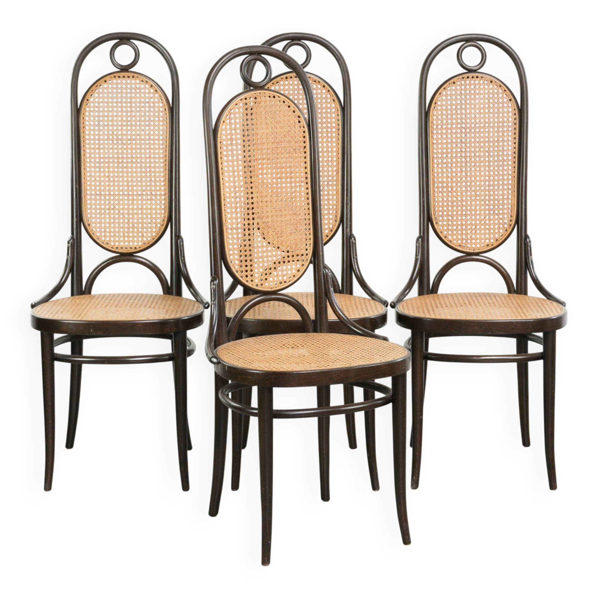 Set of 4 original vintage Thonet longJohn design diningchairs with bentwood