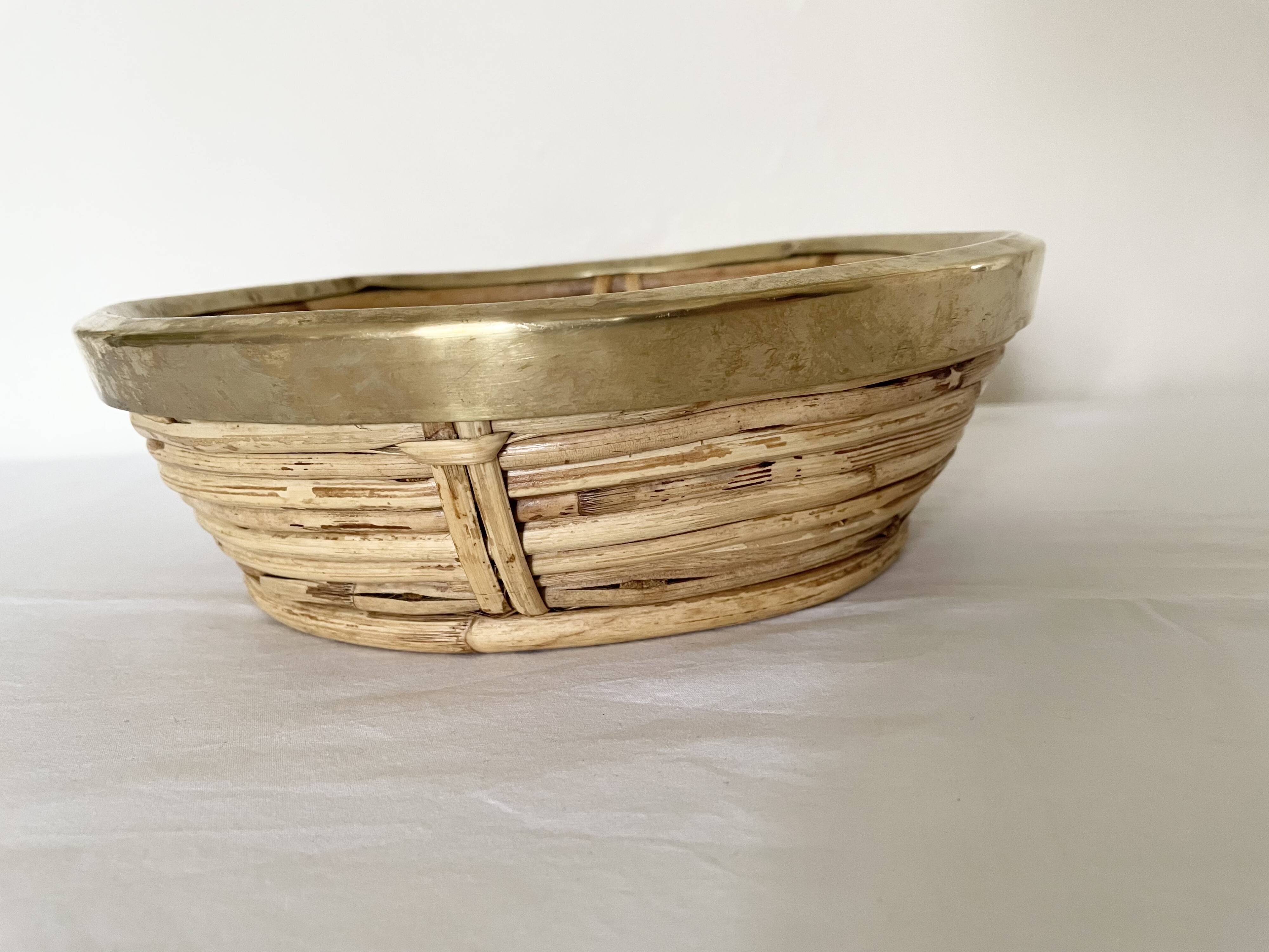 Rattan and gilded brass basket