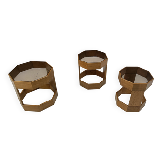 Ensemble de tables gigognes octogonales italiennes en bois du milieu du siècle, années 1960