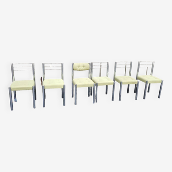 6 chaises en métal chromé et tissu, Roche Bobois