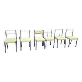 6 chaises en métal chromé et tissu, Roche Bobois
