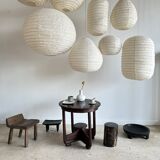 Suspension in rattan and natural japanese linen in the shape of a drop