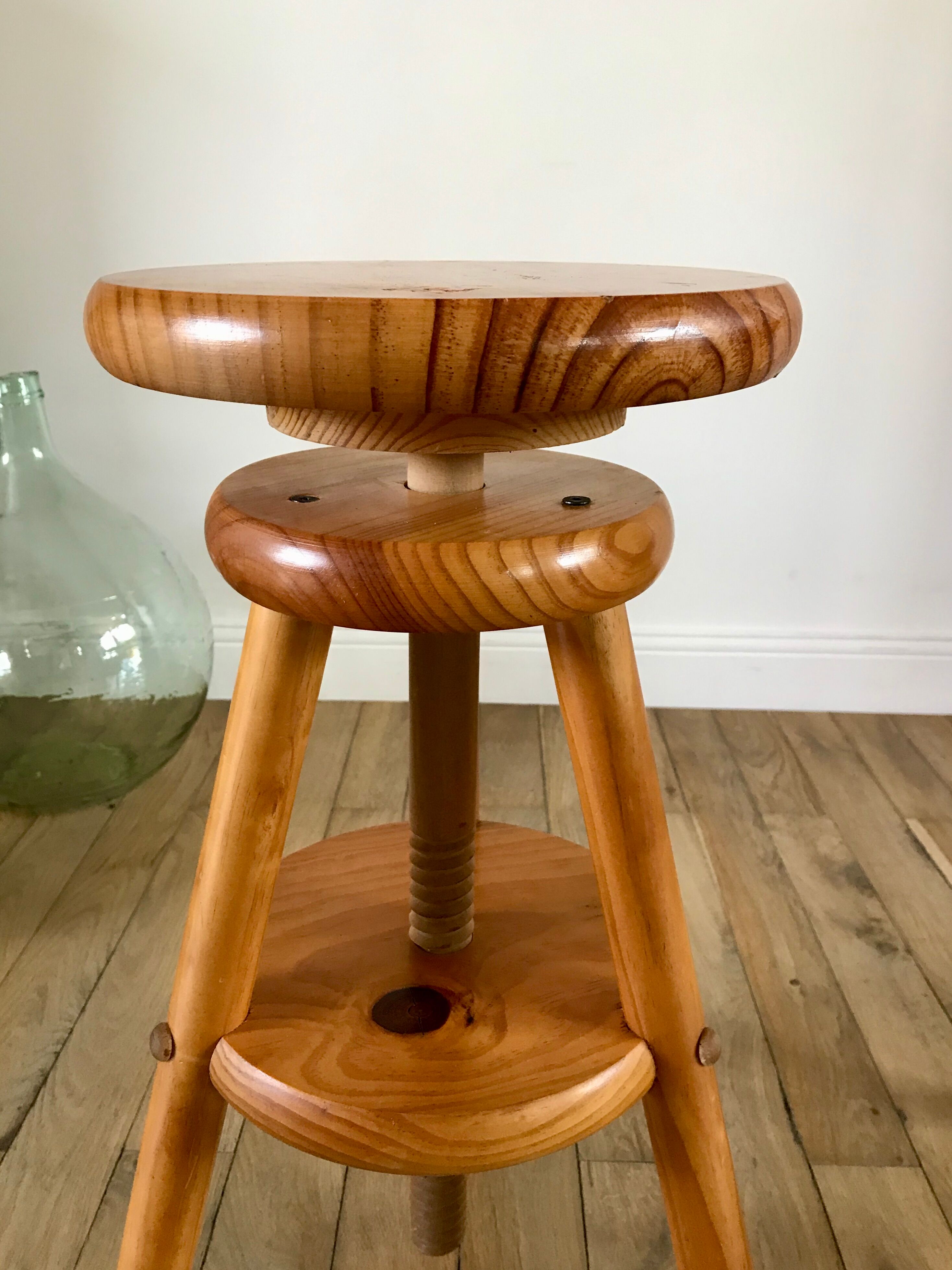pair of adjustable architect stools pine style 60s