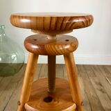 paire de tabourets d'architectes réglables en pin années 60