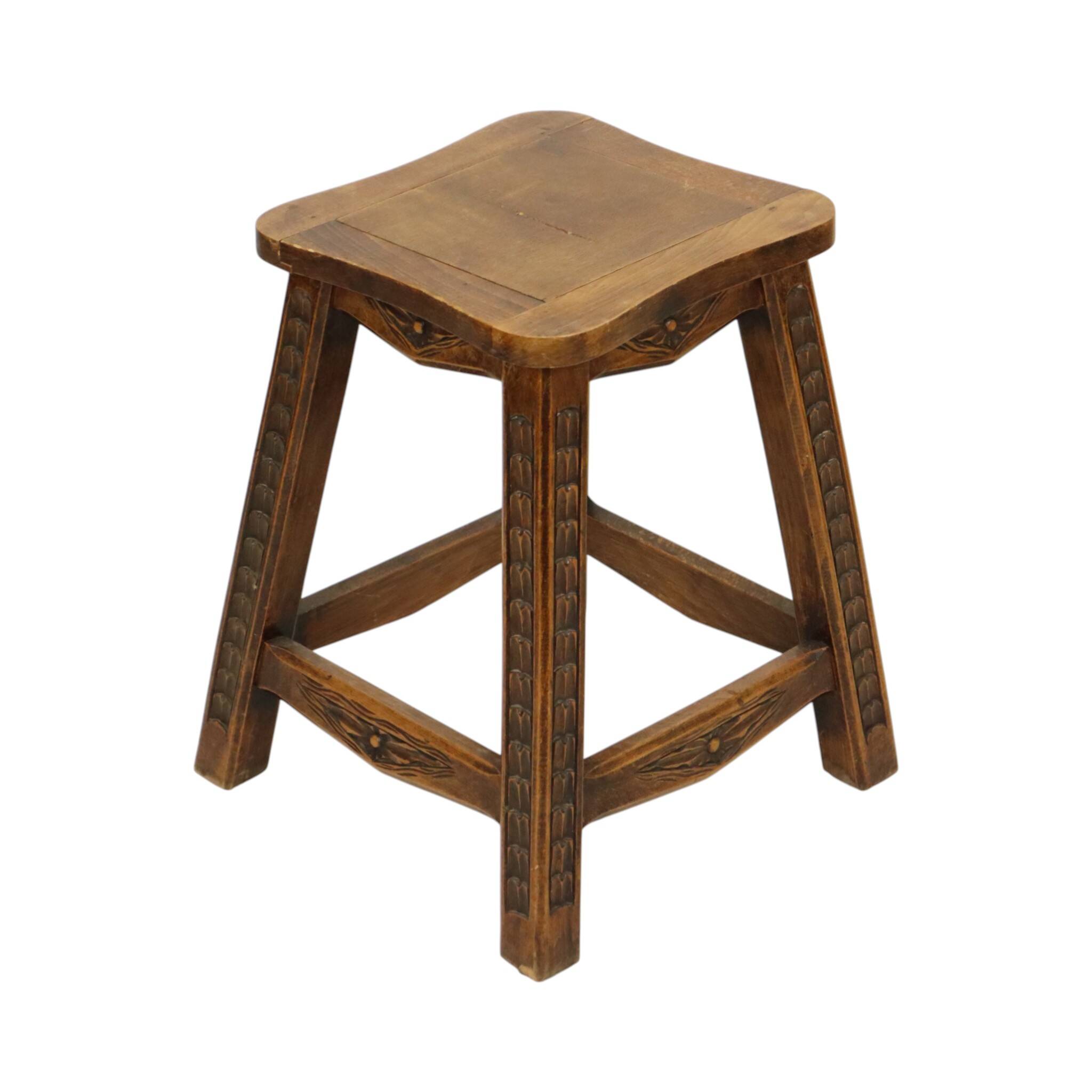 Characterful Solid Wood Vintage Stool Sculpted