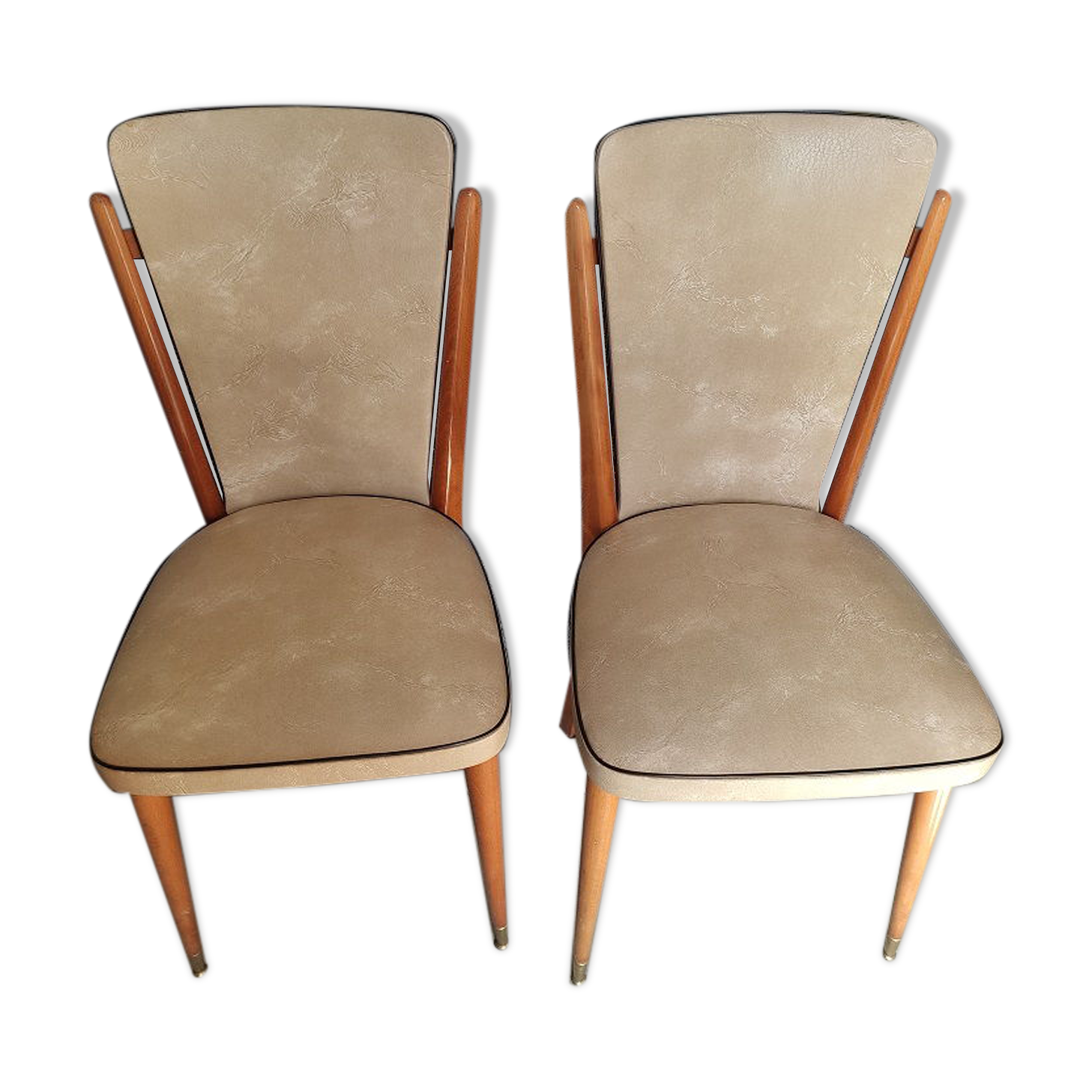 Chairs wood and imitation leather seated year 60