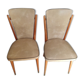 Chaises bois et simili cuir assise année 60