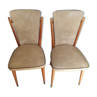 Chaises bois et simili cuir assise année 60