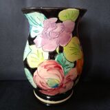 Vallauris glazed ceramic vase with incised flower decoration