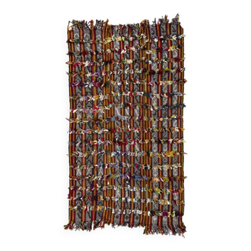 Tapis Kilim turc vintage avec pompons colorés, couverture de sol et suspension murale