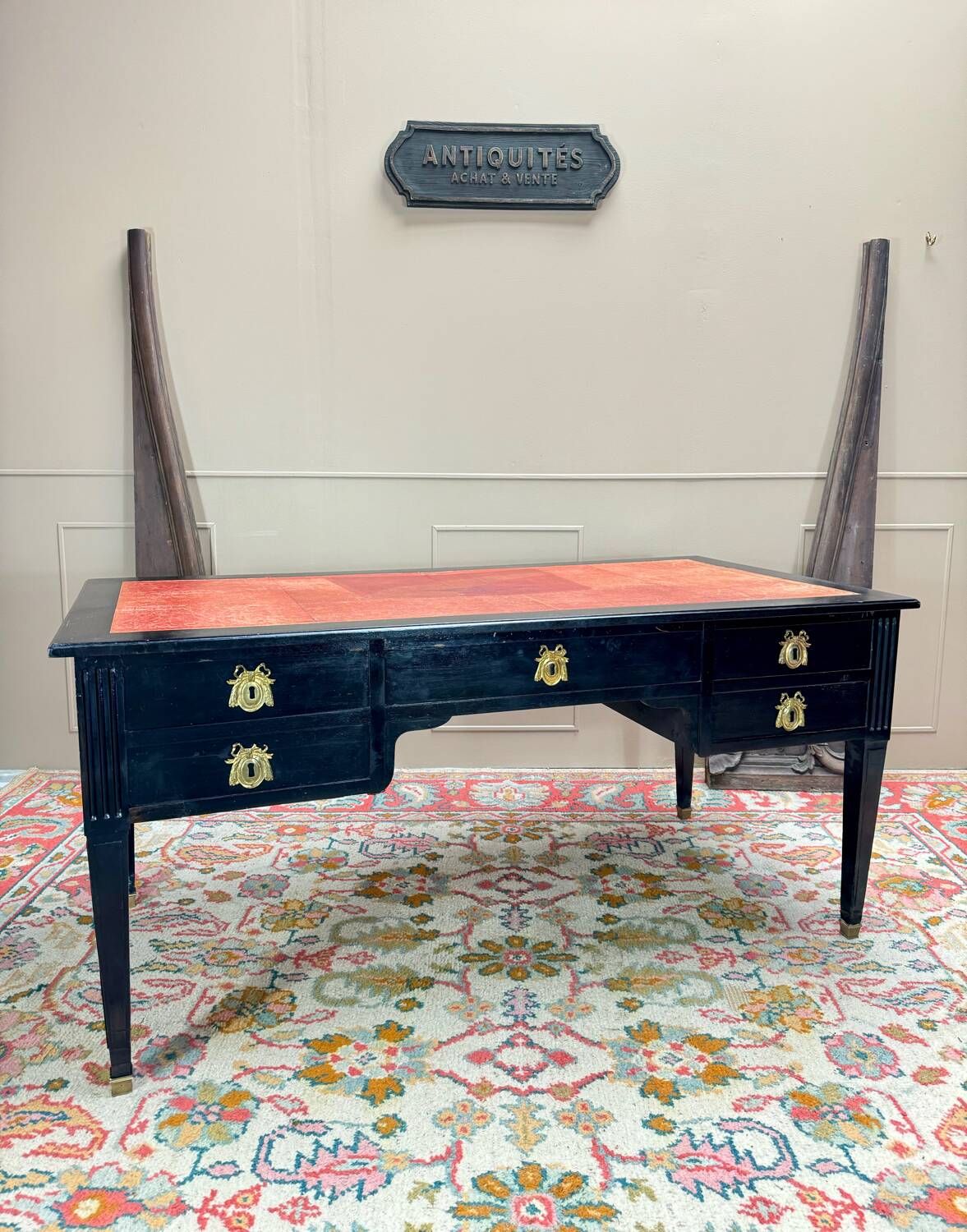 Large Louis XVI Period 18th Century Blackened Wood Flat Desk