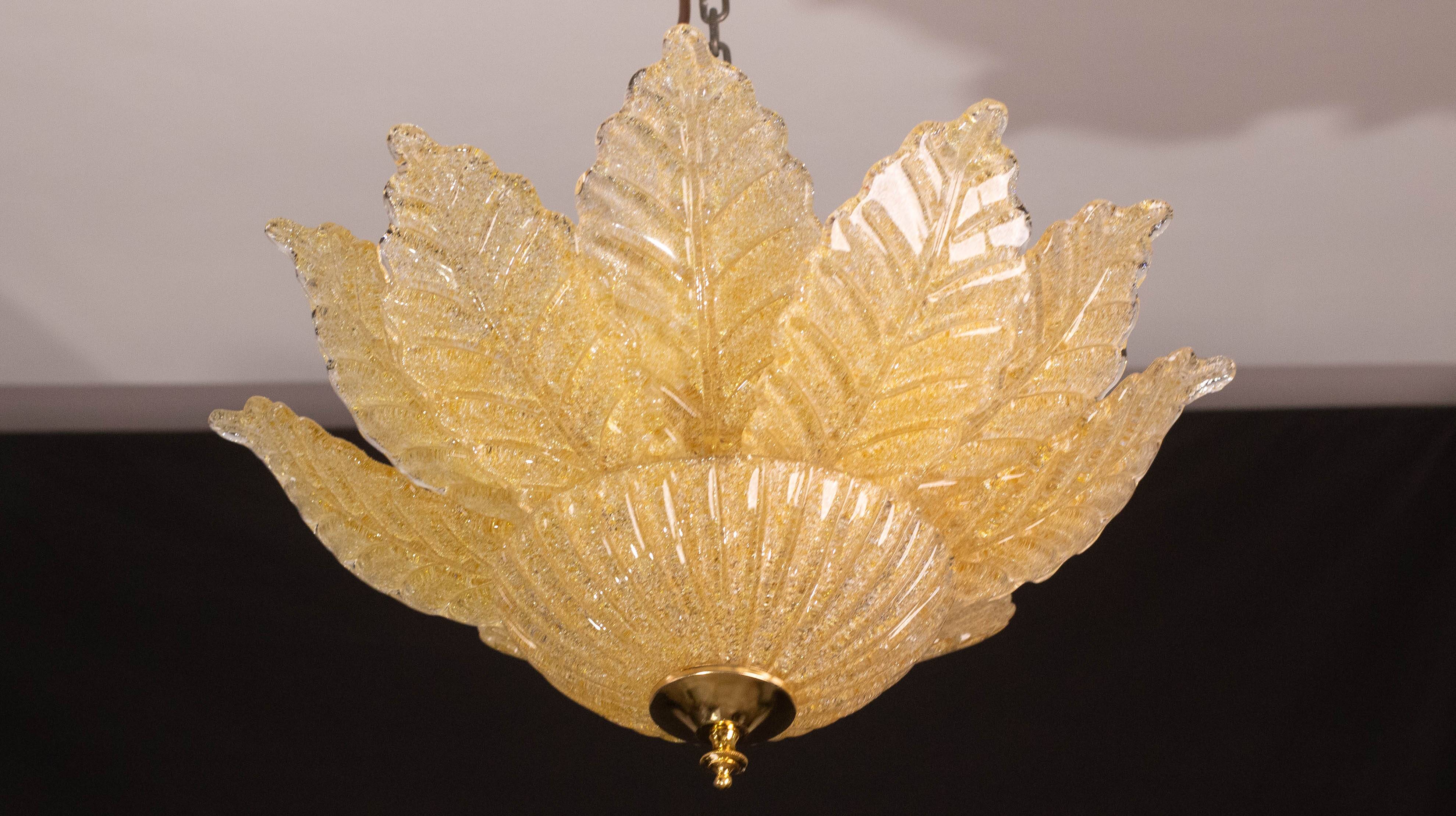 Rome, Murano Glass Gold\Orange Ceiling Light or Flush Mount, 1970s