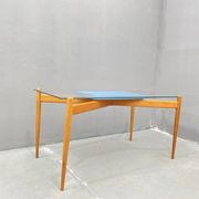 Glass coffee table with a wooden frame, 1960s, Czechoslovakia.