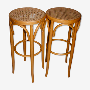 Pair of bamboo and rattan stools