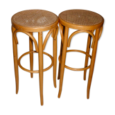 Pair of bamboo and rattan stools