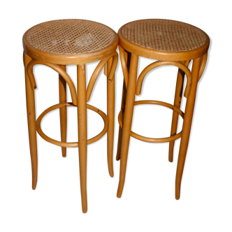Pair of bamboo and rattan stools
