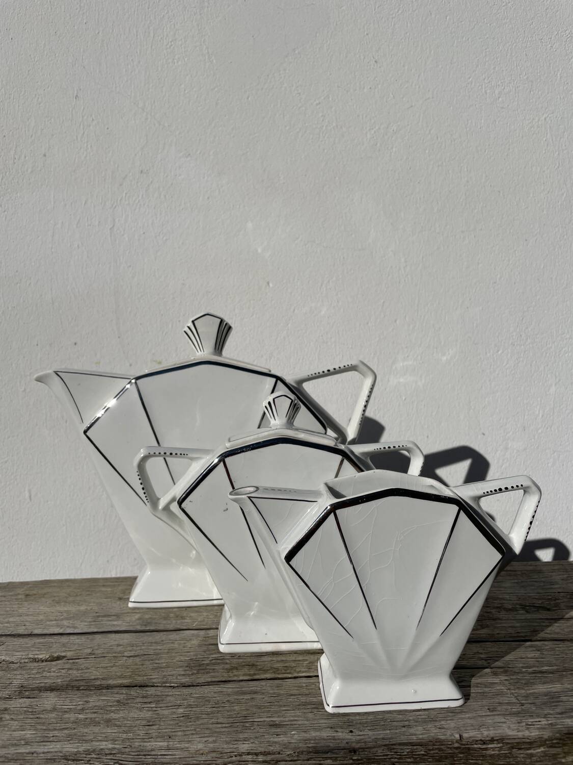 Art Deco teapot, 1930s, white and silver porcelain