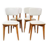 Set of 4 60s chairs in wood and white skai