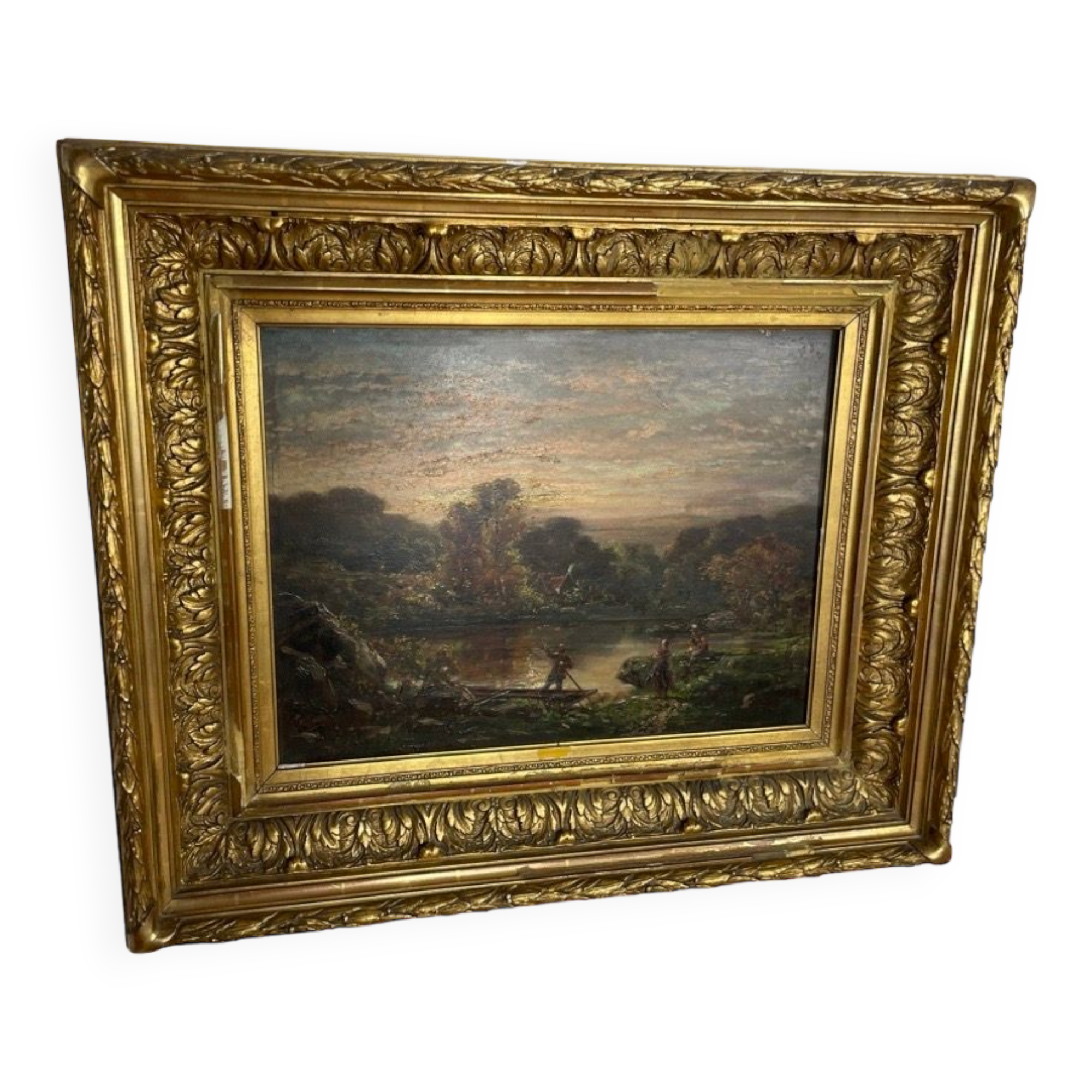 A. Ryban: Oil on panel man in a boat. dated 1877