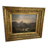 A. Ryban: Oil on panel man in a boat. dated 1877