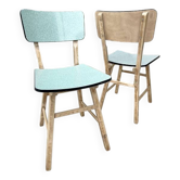 Set of 2 wooden and water green Formica chairs
