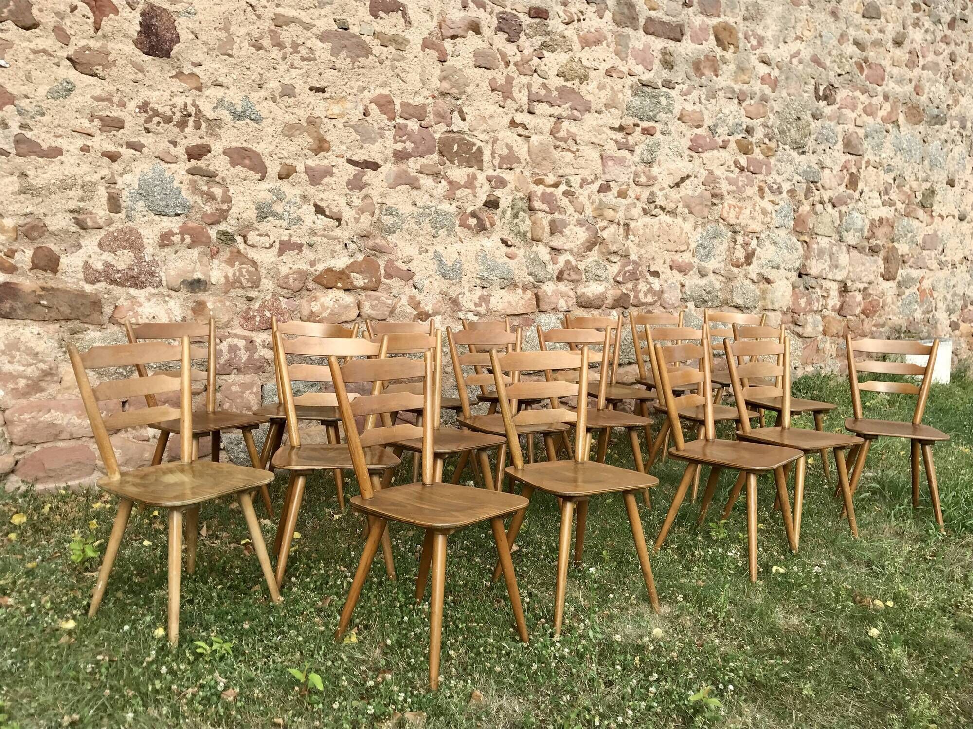 Series of 20 Scandinavian chairs or vintage wooden bistro