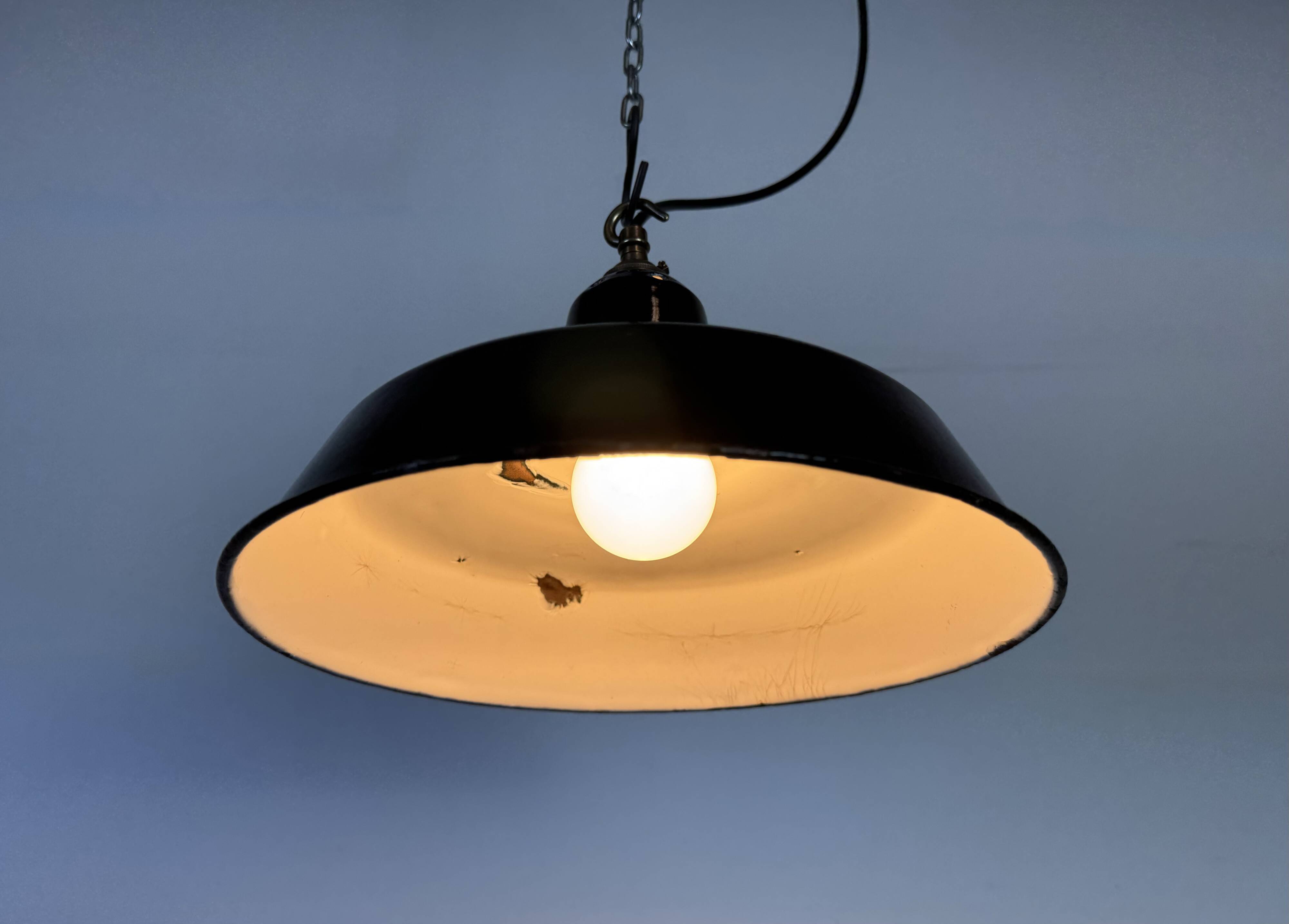Industrial Black Enamel Factory Pendant Lamp, 1960s