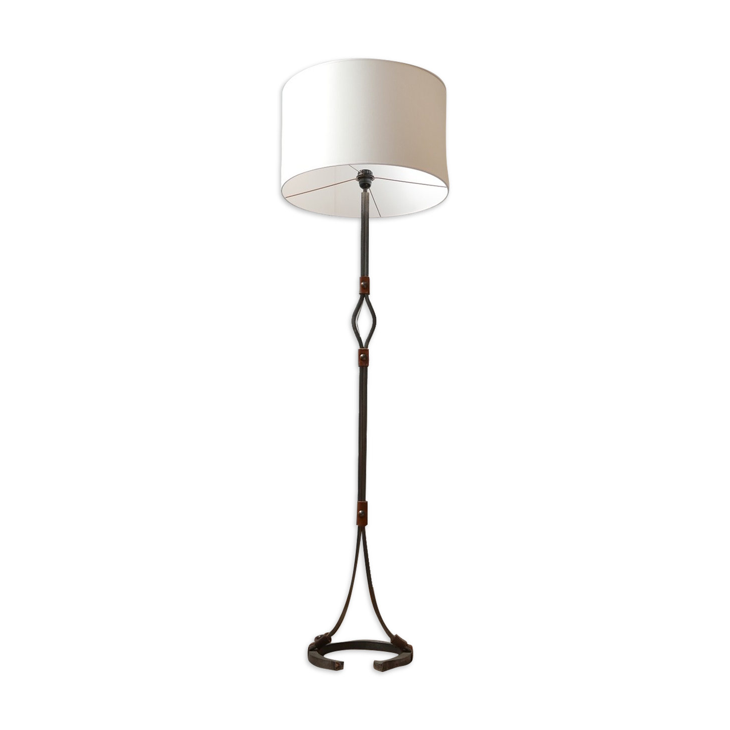 Mid-century leather and iron floor lamp by Jean-Pierre Ryckaert