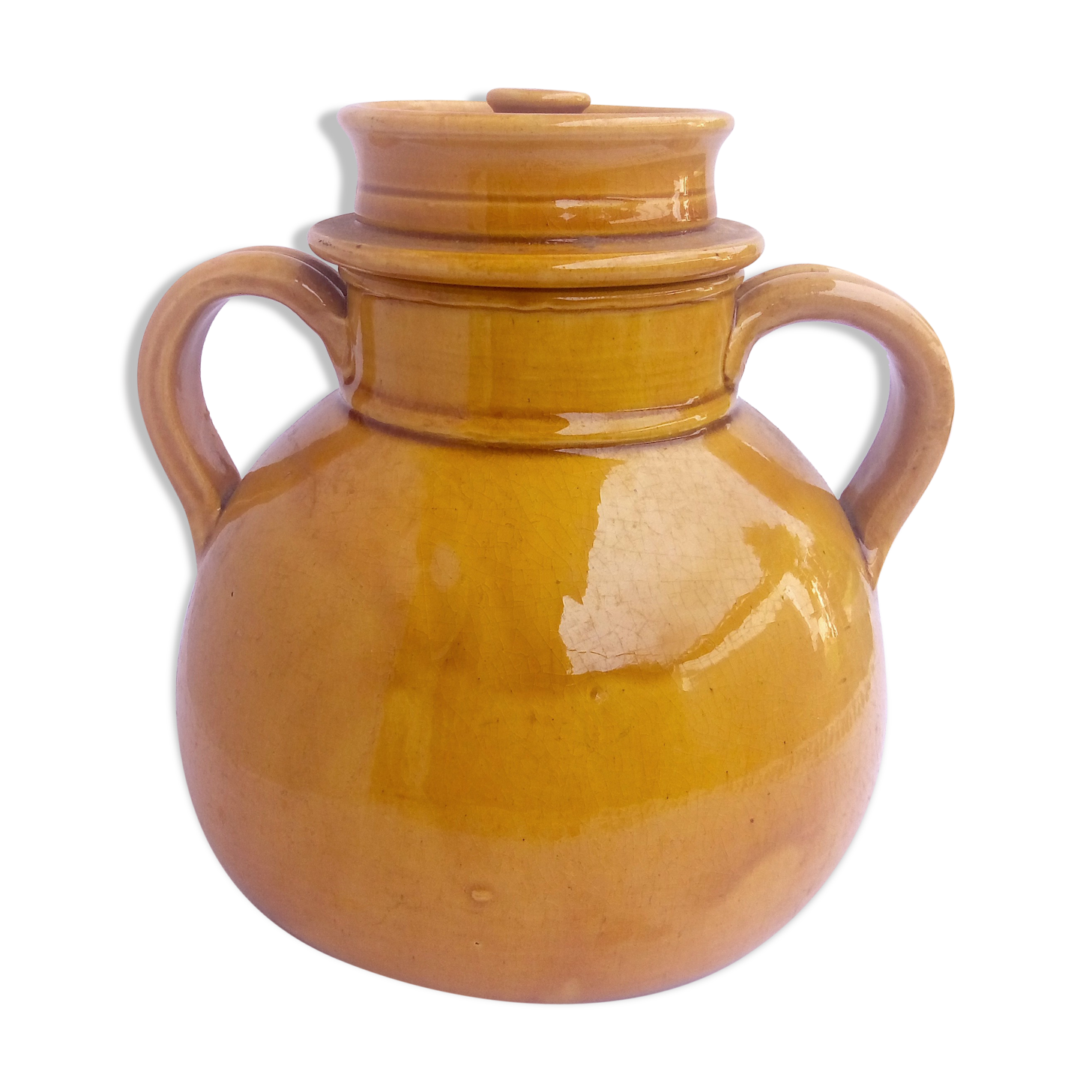 Pot en grès ocre jaune moutarde signé