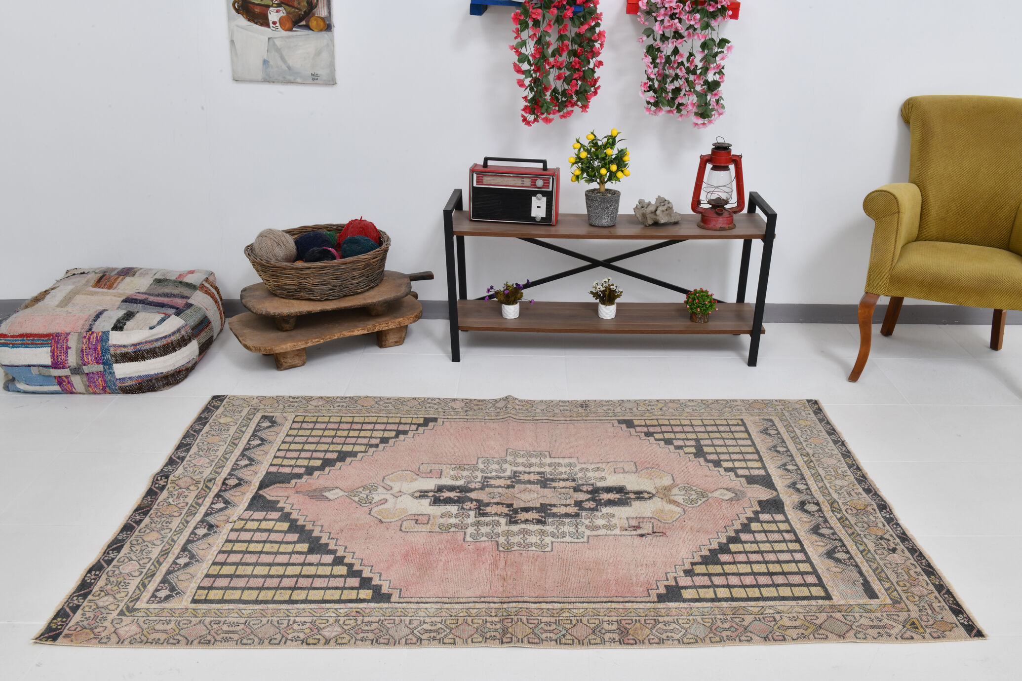 Handmade pink turkish rug 213x125cm