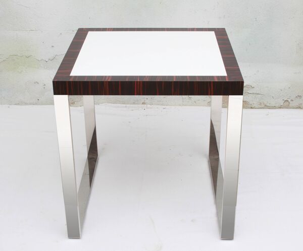 table cube en bois de rose chromé 64 cm