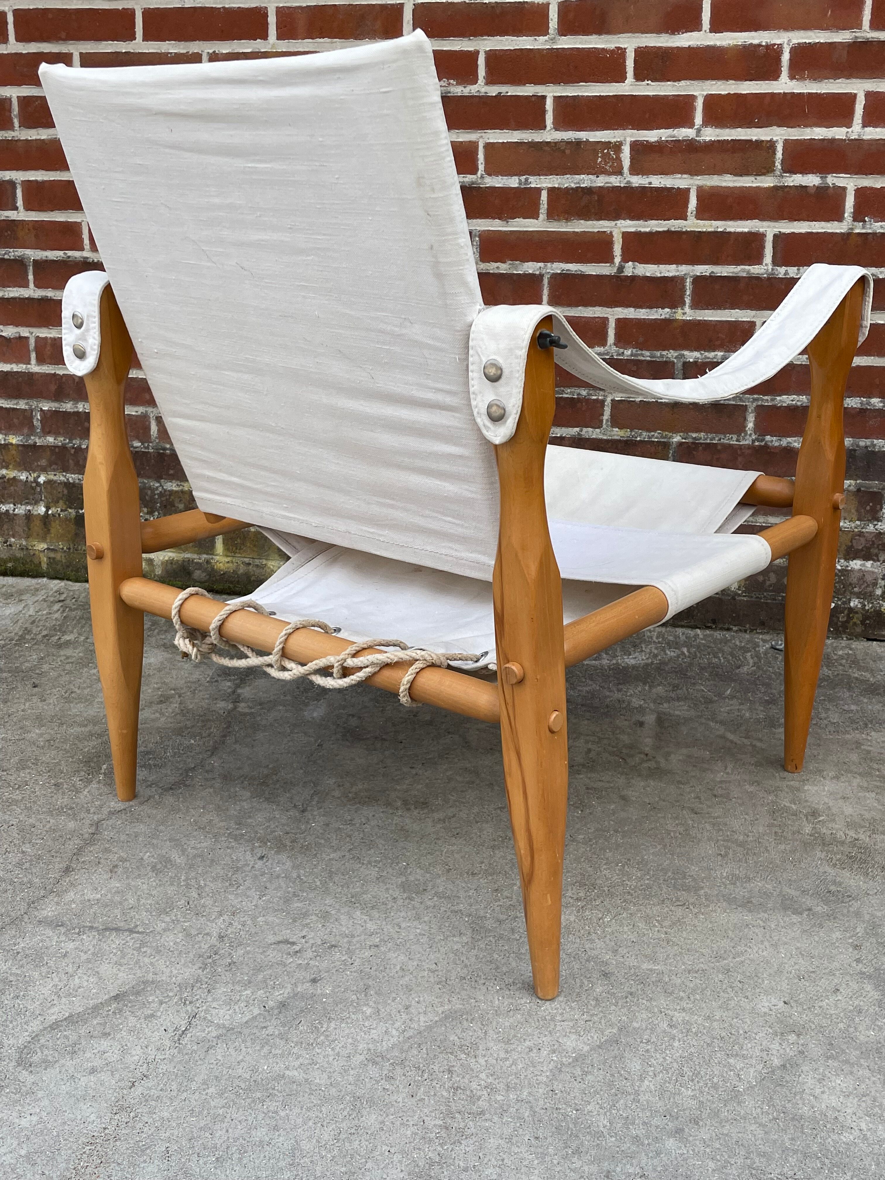 Vintage safari chair 1960s Denmark with canvas minimalist design
