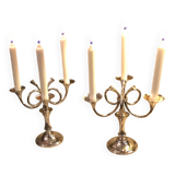 Ercuis House. Pair of three-light candelabra in silver-plated metal
