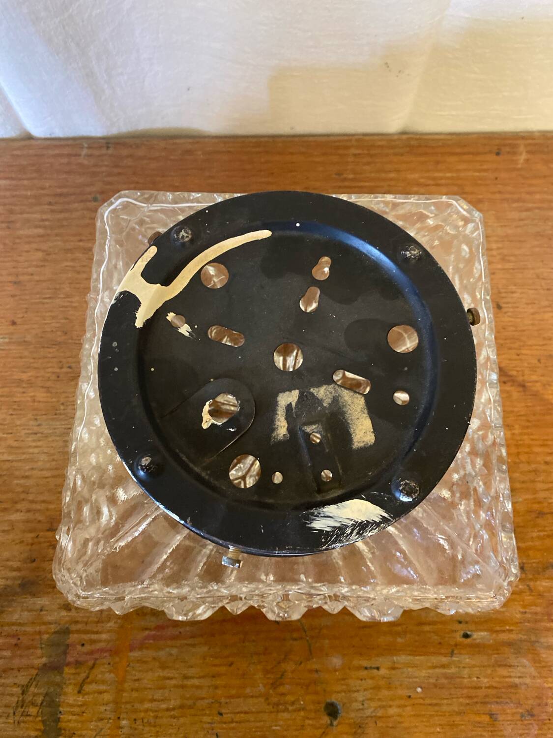 Antique Wall Lamp Ceiling Light Molded Glass + Vintage Black Metal Bracket