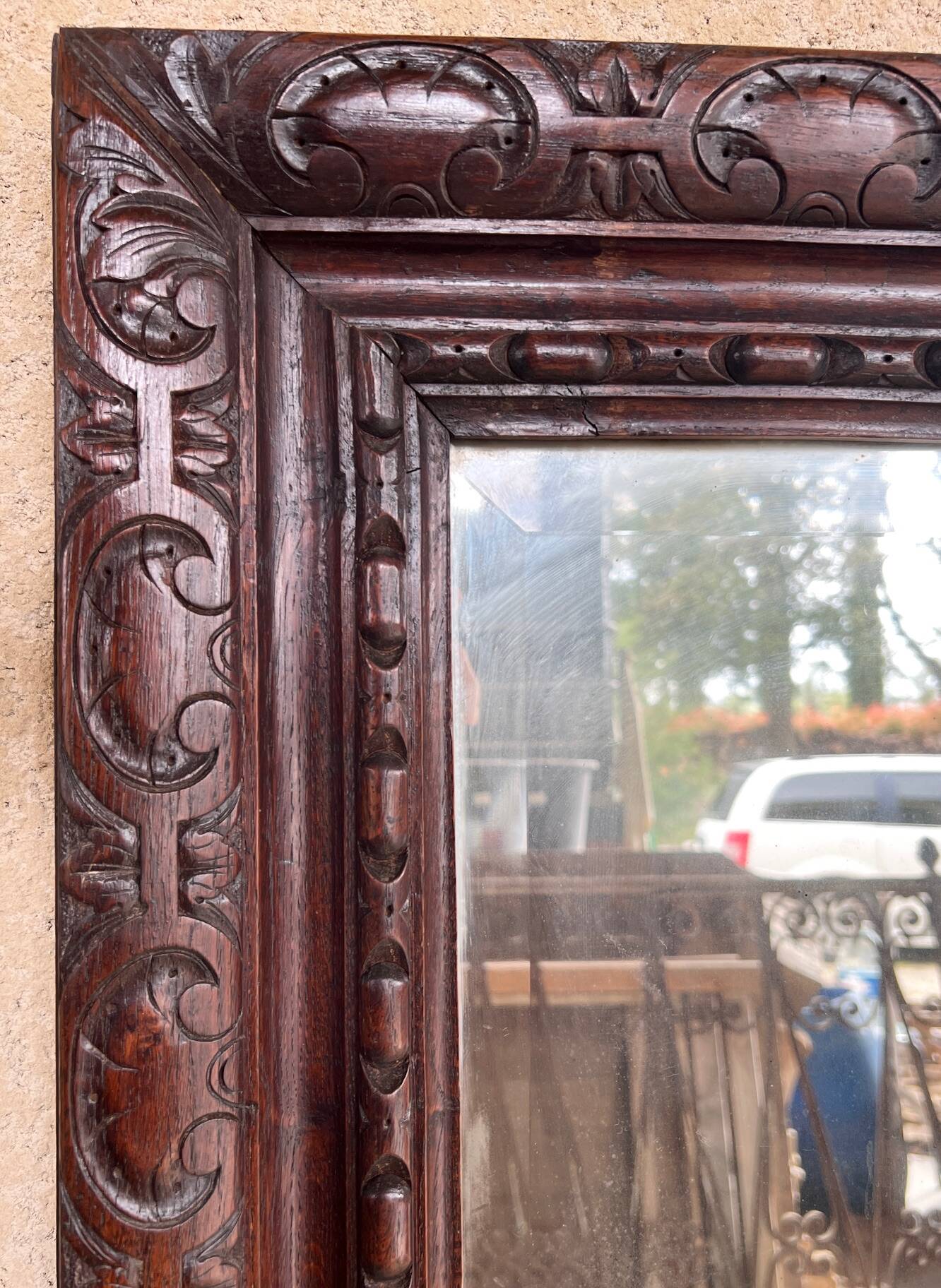 19th century carved solid oak mirror