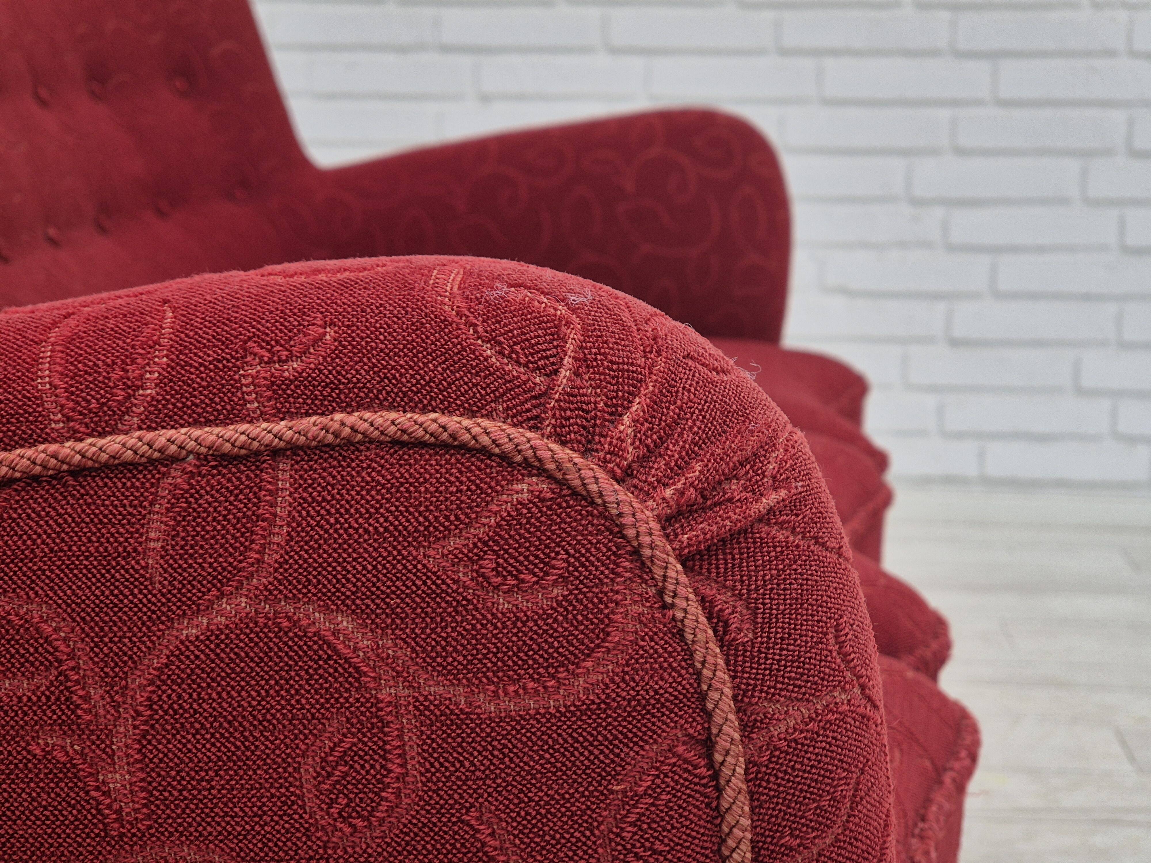 Années 1960, canapé danois 3 places, état d'origine, tissu coton-laine.