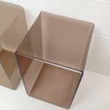 Pair of smoked plexiglass bedside tables, 1970
