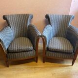 Pair of Art Deco style armchairs, refurbished. Upholstery fabric for armchairs.