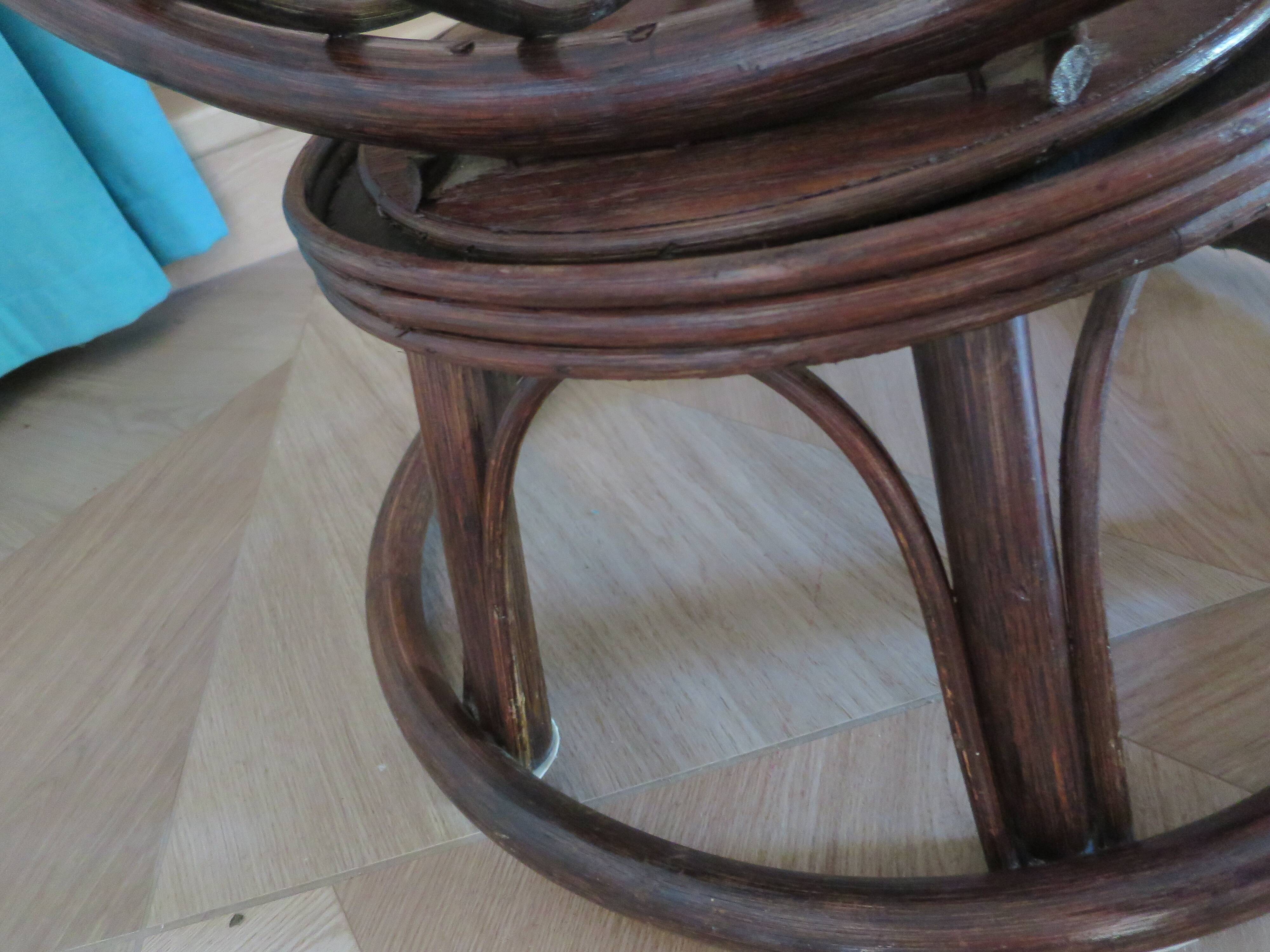 Vintage set of 2 swivel chairs in bamboo and rattan - Papasan shape