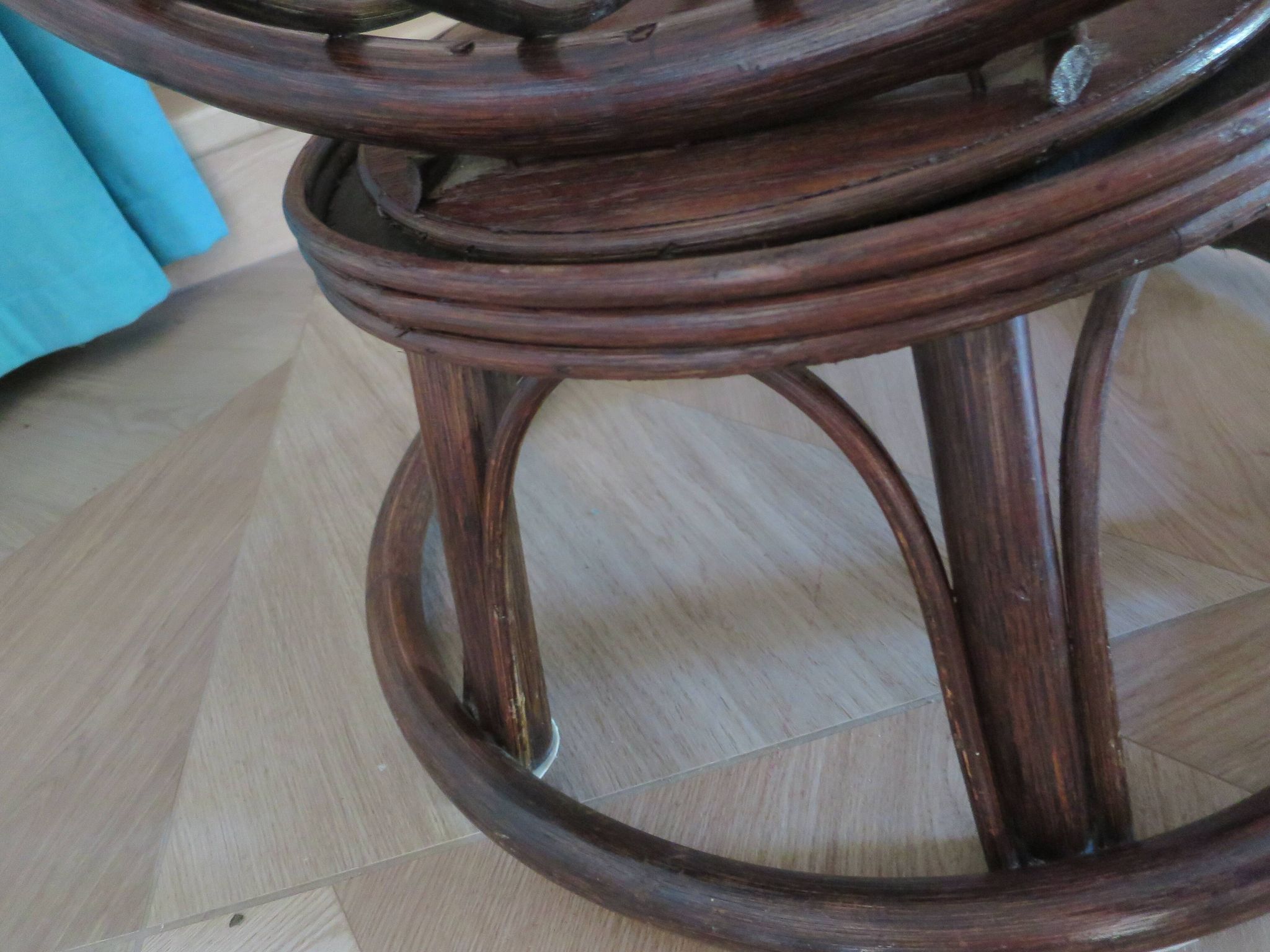 Vintage set of 2 swivel chairs in bamboo and rattan - Papasan shape