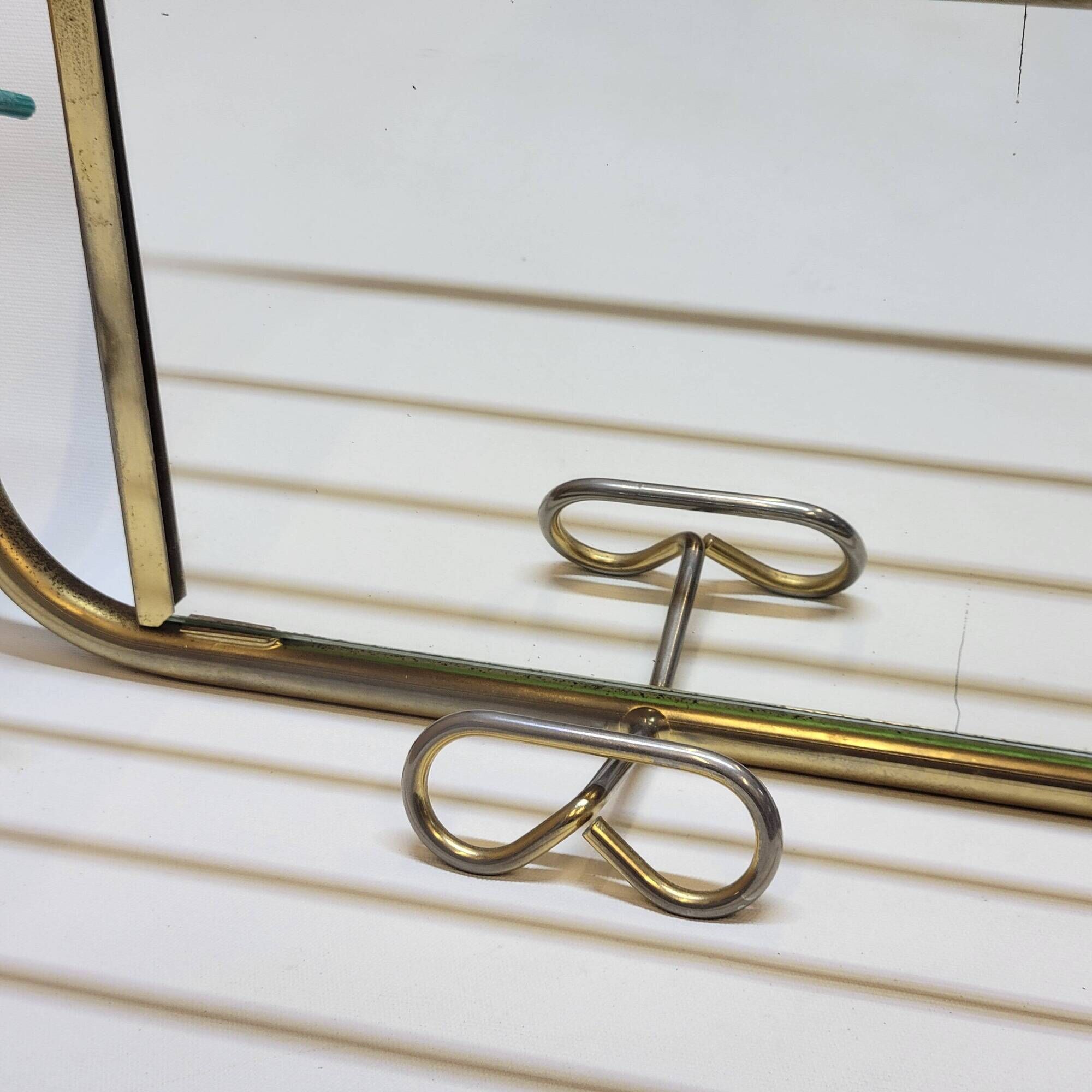 Coat rack with 4 hooks with shelf and vintage mirror in golden metal