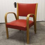 Bow wood armchair by Hugues Steiner 1960 red