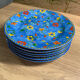 6 assiettes  plates vintage bleu/fleurs 19,5cm