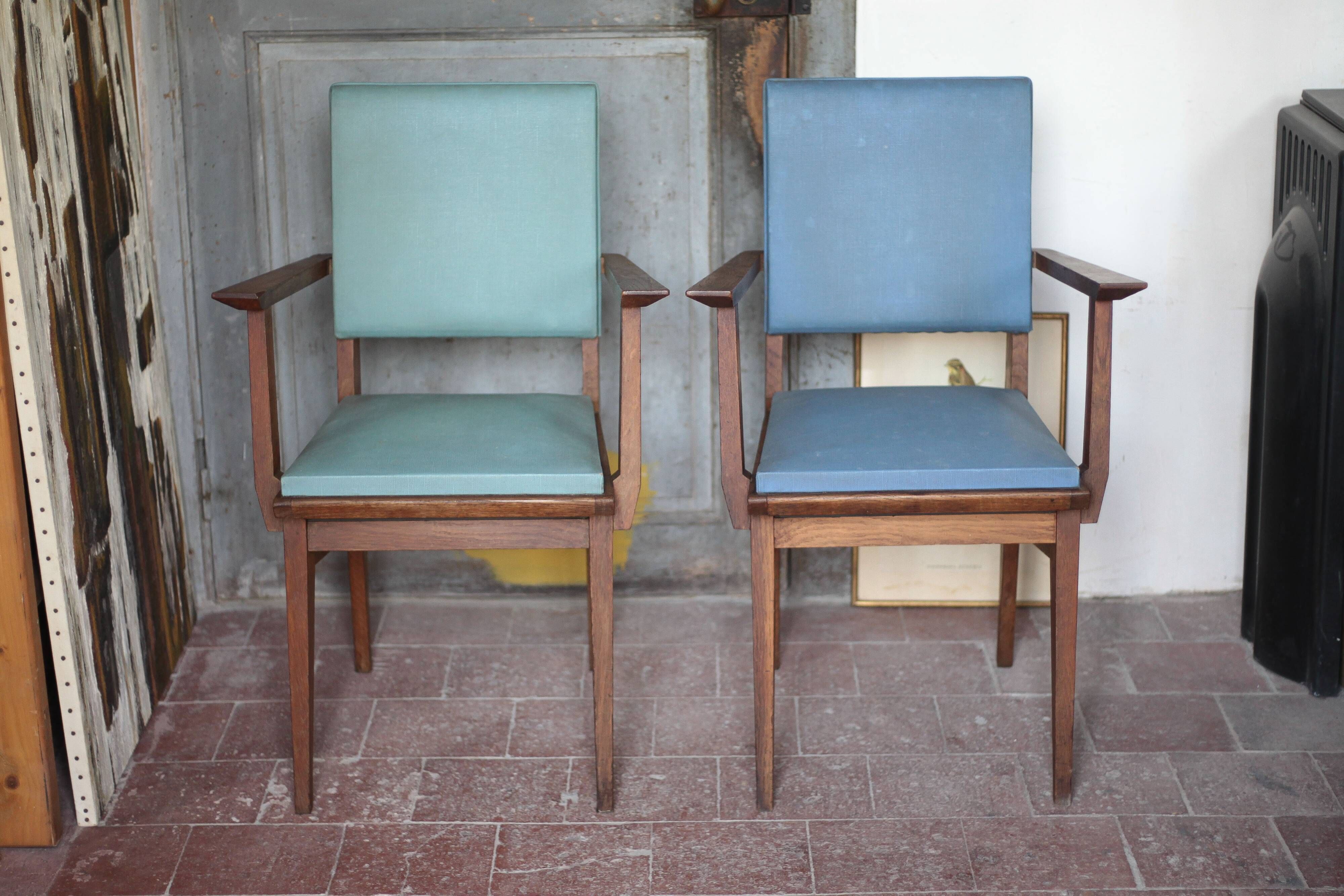 Pair of wooden bridge armchairs from the 1950s, vintage chairs.