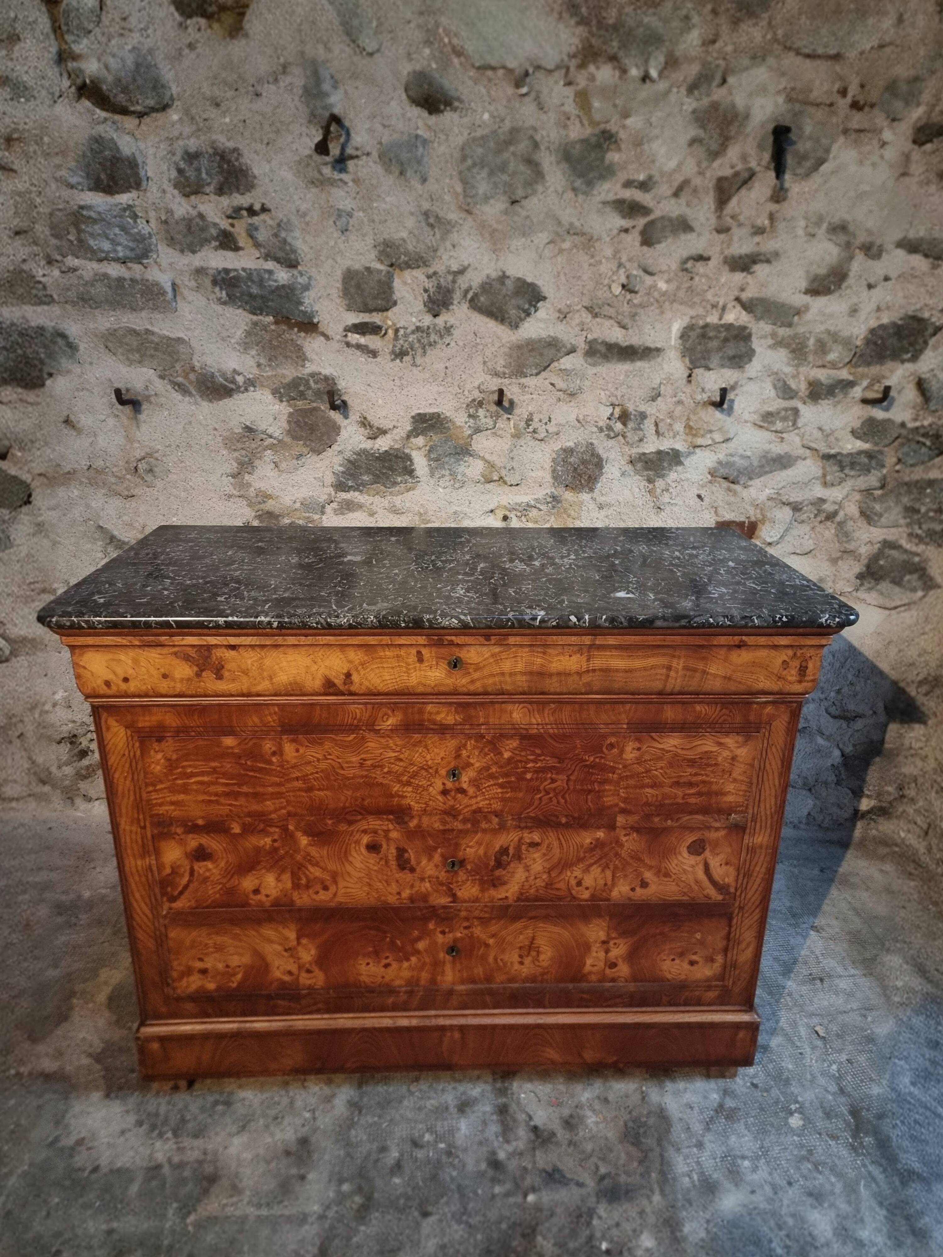 Antique French commode in elm with a marble top, 19th century (circa 1850–1880)