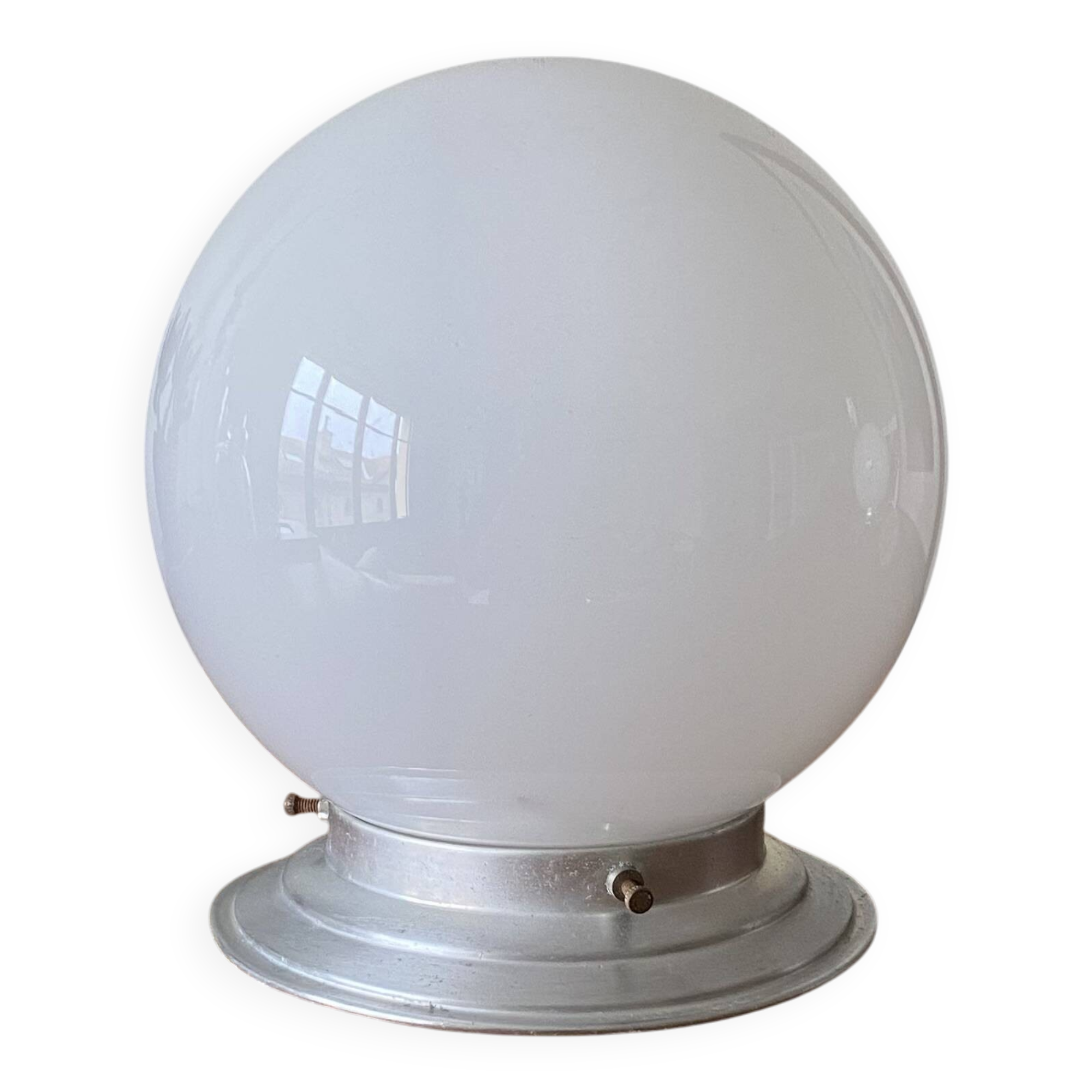 White opaline glass globe ceiling light, 15 cm, aluminum wall light
