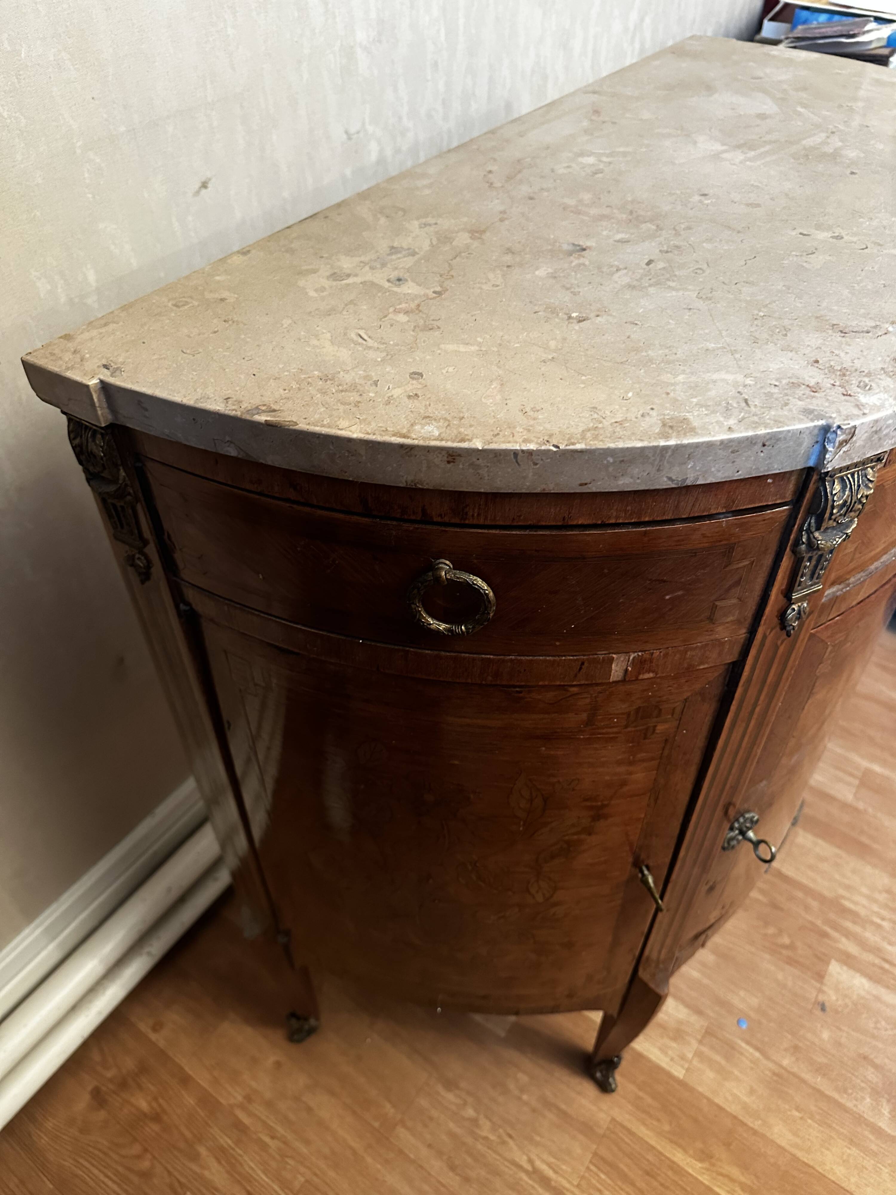 Louis XVI Style Half-Moon Chest of Drawers with Marquetry